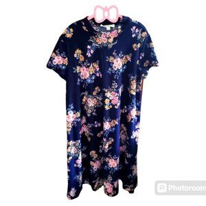 Pink Rose Dress Navy Floral Short Sleeve S